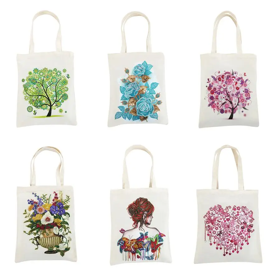 

5D DIY Diamond Painting Linen Handbag Reusable Eco-friendly Storage Pouch Shopping Bag Foldable Tote Bag Household Storage Bag