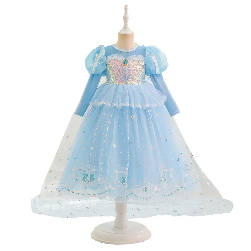 

Party Princess Dress Girls Medium and Long Velvet Christmas Dress Dress Children's Spring and Autumn Aisha Dress