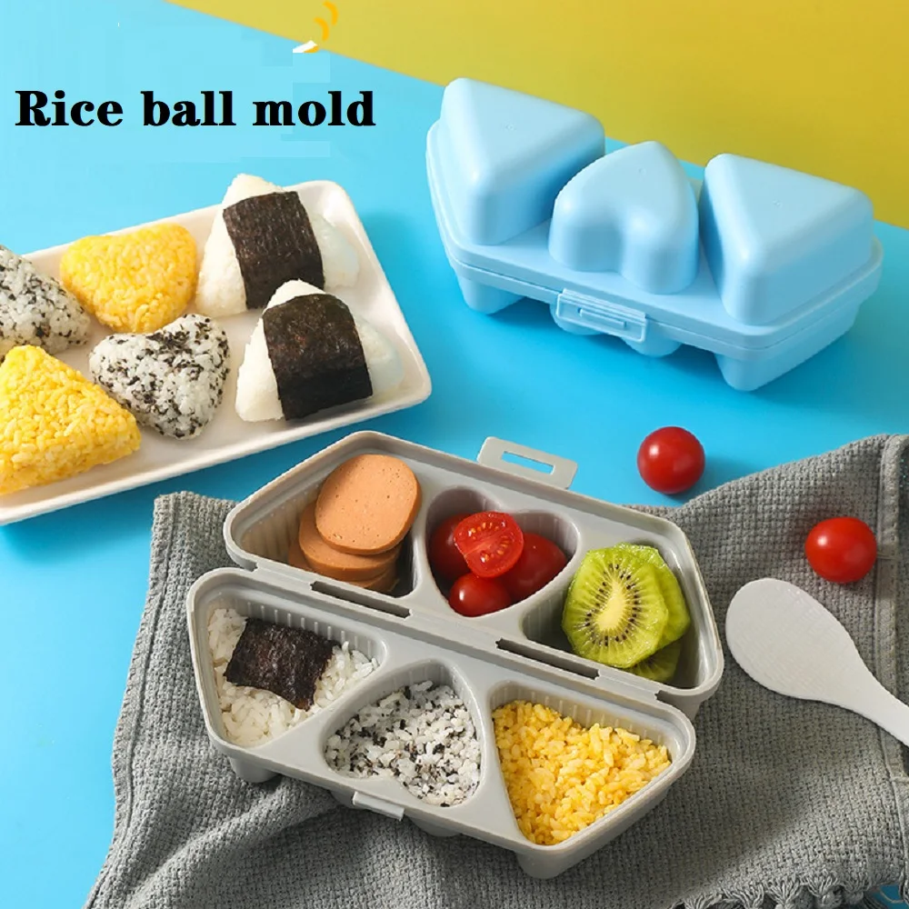 

6 Cavity Sushi Maker Machine Bento Box With Spoon Japanese Press Love&Triangle Rice Ball Moulds Onigiri Mold Kitchen Accessories