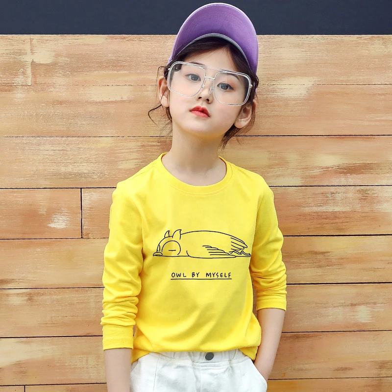 

Baby Tee Shirts Y2K Owl By Myself Girls-clothing Winter New Children's T-shirt Girls Long Sleeve Tops Quality 100%Cotton Clothes