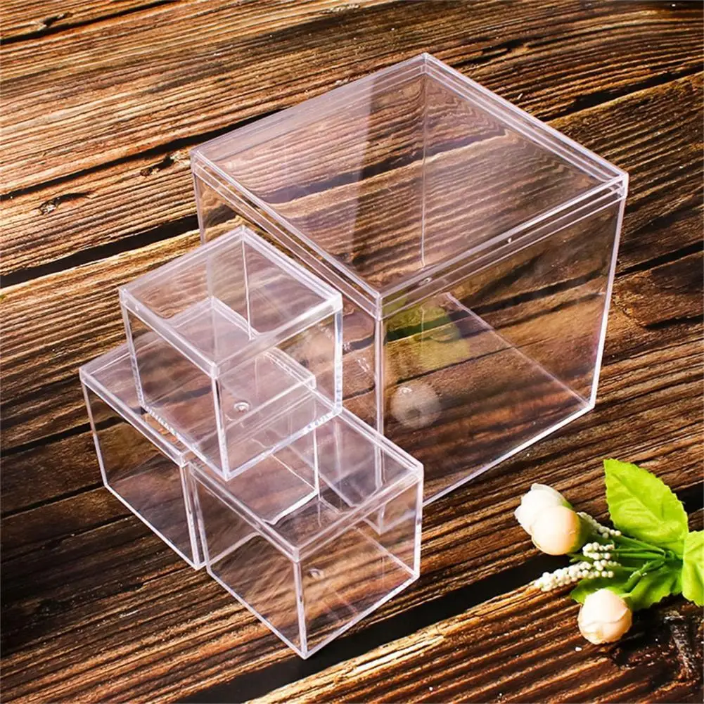 

4Pcs Durable Candy Box Multiple Uses PS Transparent Cube Compact Portable Lid Case Organizer Container for Wedding