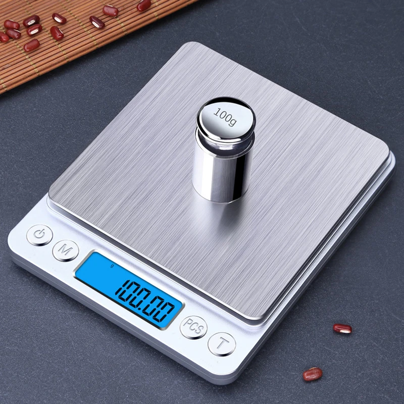 

500g/0.01g 3000g/1g Kitchen Portable LCD Digital Screen High Precision Scale with Stainless Steel Tray Cooking Weighing Tool