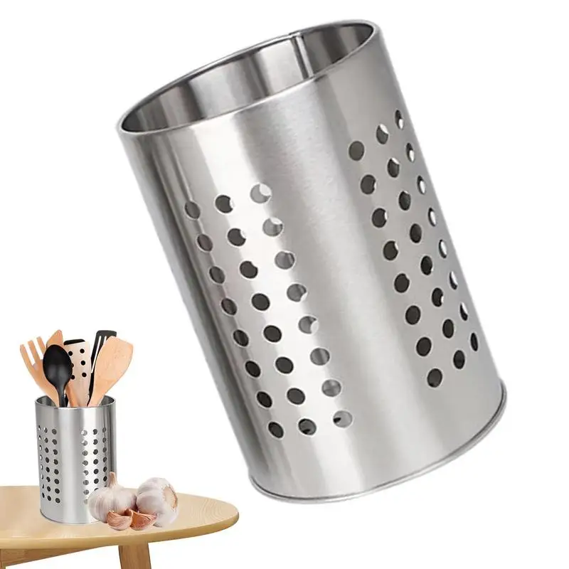 

Chopsticks Container Stainless Steel Hollowed Chopstick Drainer Basket Rack With Round Holes For Chopsticks Forks Knives Spoons