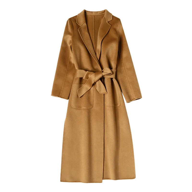 

European and American water wave cashmere coat women's 2023new medium and long winter wool coat double-sided women's cloth coat