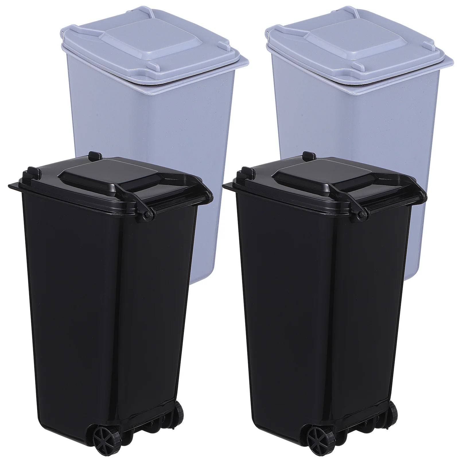 

4 PCS Mini Trash Cans Desktop Trash Bins Garbage Bins Creative Cups Holders with Wheels and Lids