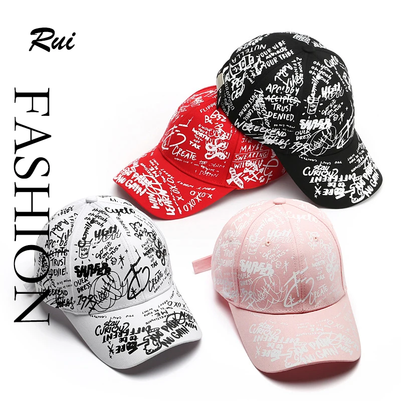 

Модная уличная Кепка Rui с граффити, мужская Кепка в стиле хип-хоп, Студенческая Кепка с козырьком для женщин, трендовая бейсбольная кепка с п...