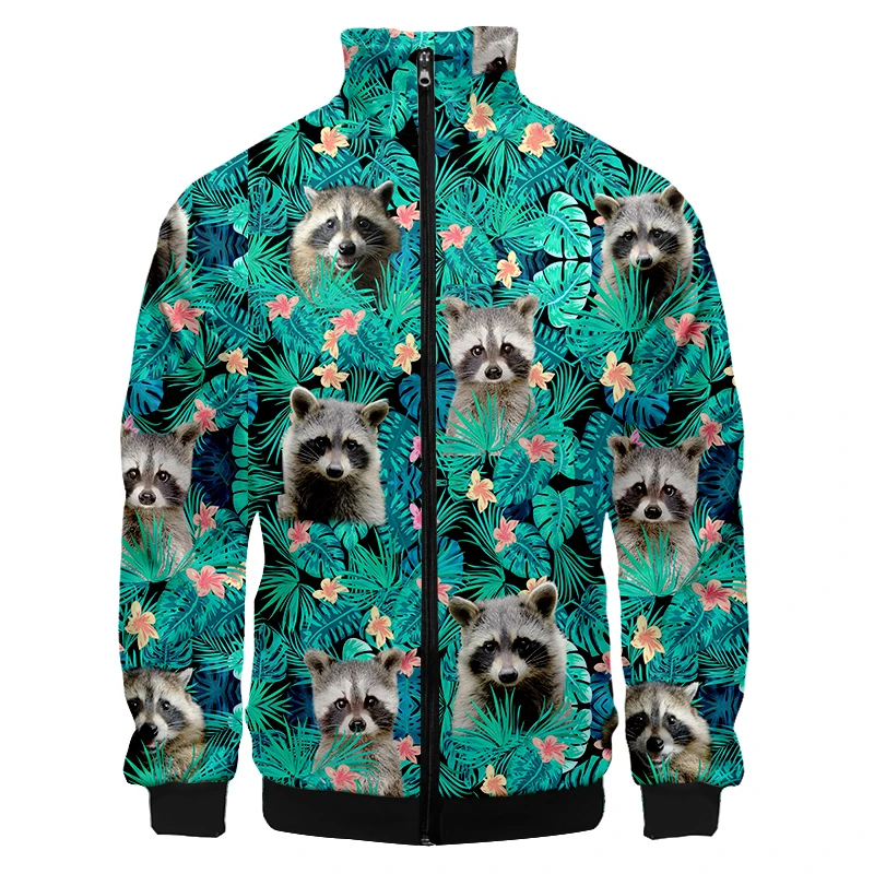 

2021 Hip Hop Autumn Mens Leaf Animal Raccoon Men Thick Hoodies Jackets Hot Dropshipping 4XL High Collar Jacket Colleges Young