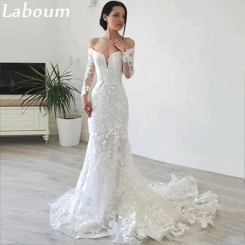 

Женское свадебное платье-Русалка LaBoum, элегантное платье с длинными рукавами и открытыми плечами, индивидуальный пошив, 2023