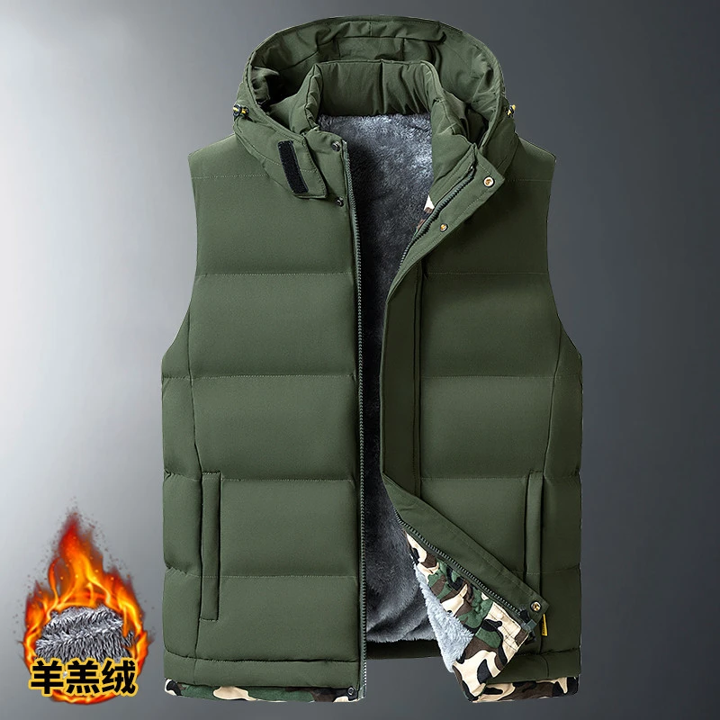 10xl 9xl 8xl Fleece Liner Sleeveless Jacket Men Thicken Cotton Vest Hat Hooded Warm Winter Plus Size Casual Waistcoat Male