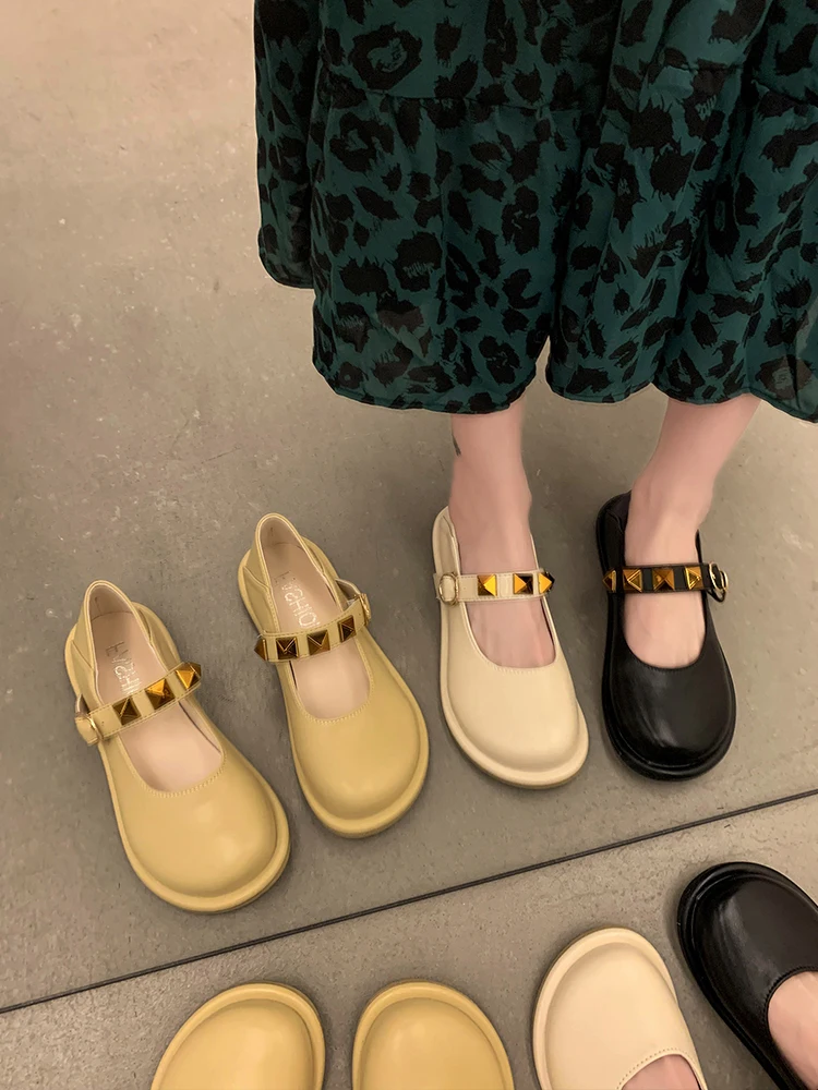 

Korean Shoes Women's Moccasins Oxfords Female Footwear All-Match Round Toe Casual Sneaker 2022 Leather Summer Dress New PU Mary