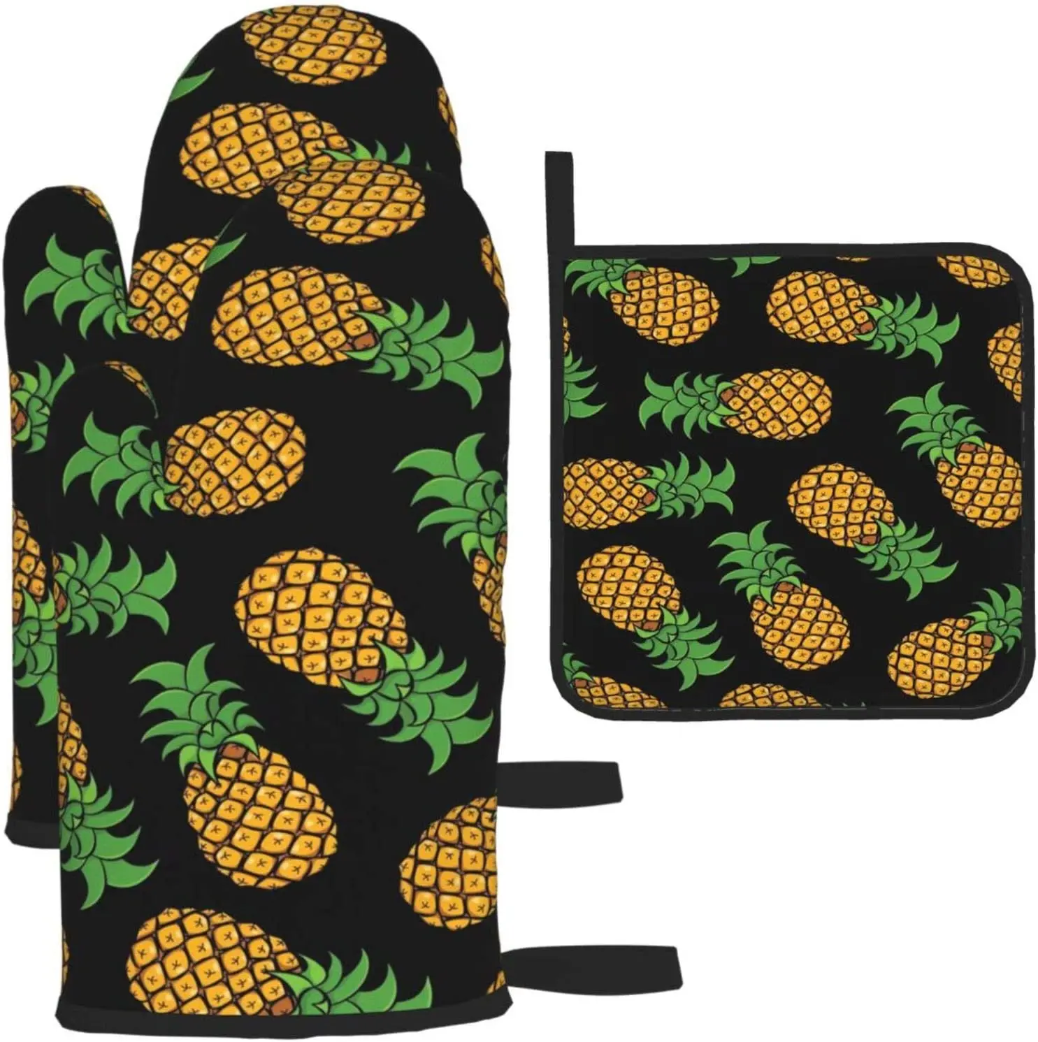

Tropical Pineapple Oven Mitts and Pot Holders Sets Cute Hawaii Fruit Heat Resistant Kitchen Microwave Oven Golves and Hot Pads