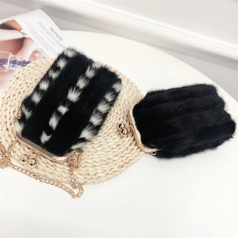 {Mobile Phone Bag} Mini Mink Coin Purse Messenger Bag 2023 New Real Mink Fur Mobile Phone Bag Women's Cross-Body Phone Bag