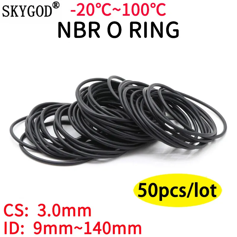 

50Pcs Black O Ring Gasket CS 3mm OD 9mm ~ 140mm NBR Automobile Nitrile Rubber Round O Type Corrosion Oil Resist Sealing Washer
