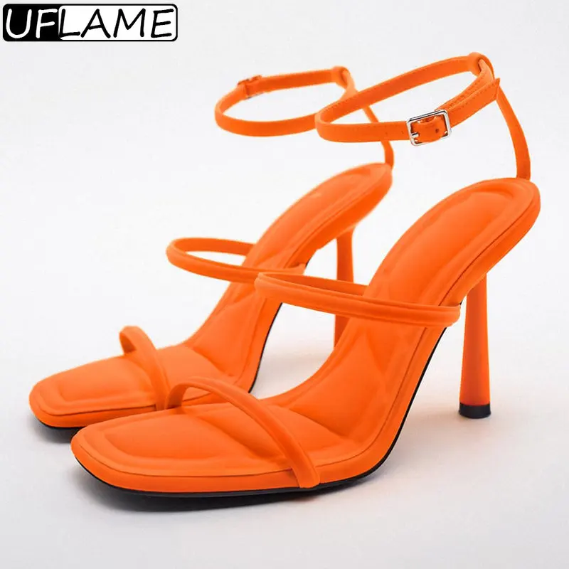 

UFLAME Women's Orange High-heeled Sandals Stiletto Slingback Shoes Sandals Summer 2023 High Heels Party Luxury Woman Sandal