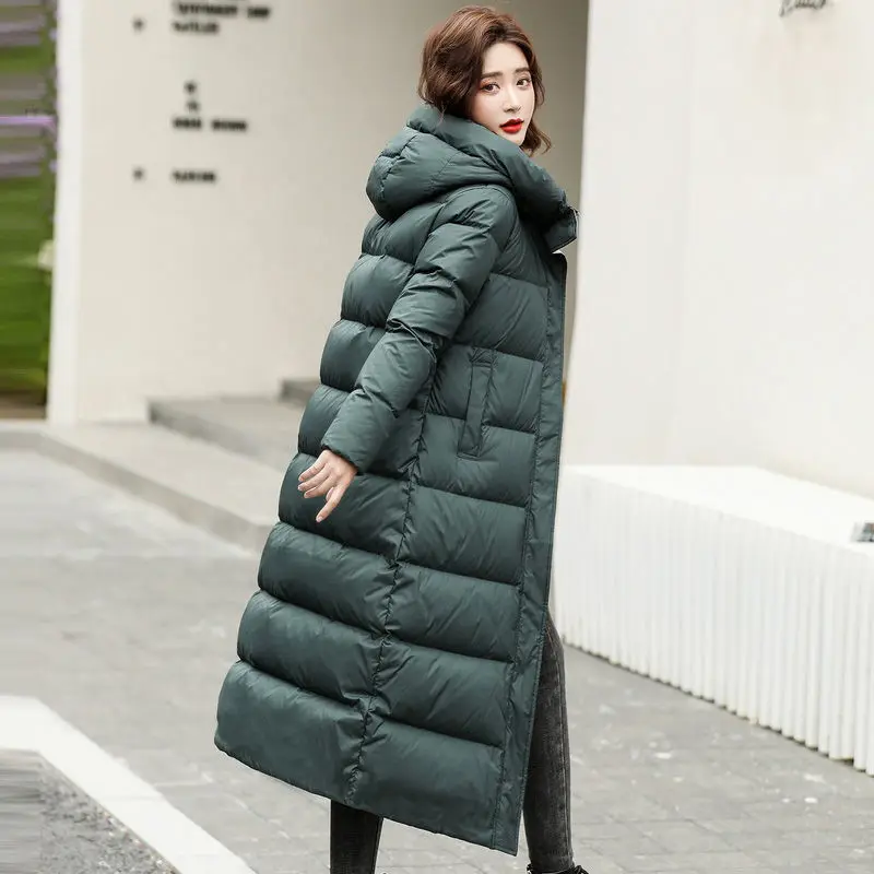 New shiny black down padded jacket long over the knee thickened loose padded jacket coat cotton coat women winter coat women