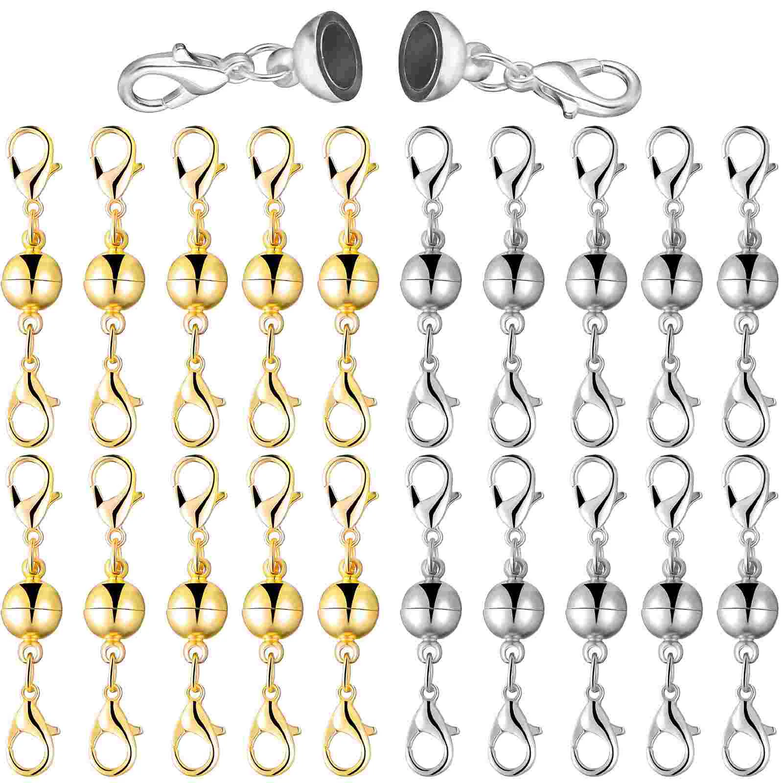 

20 шт., магнитный браслет, соединительная Пряжка, аксессуары для ожерелья, медные ювелирные изделия, серебряные застежки