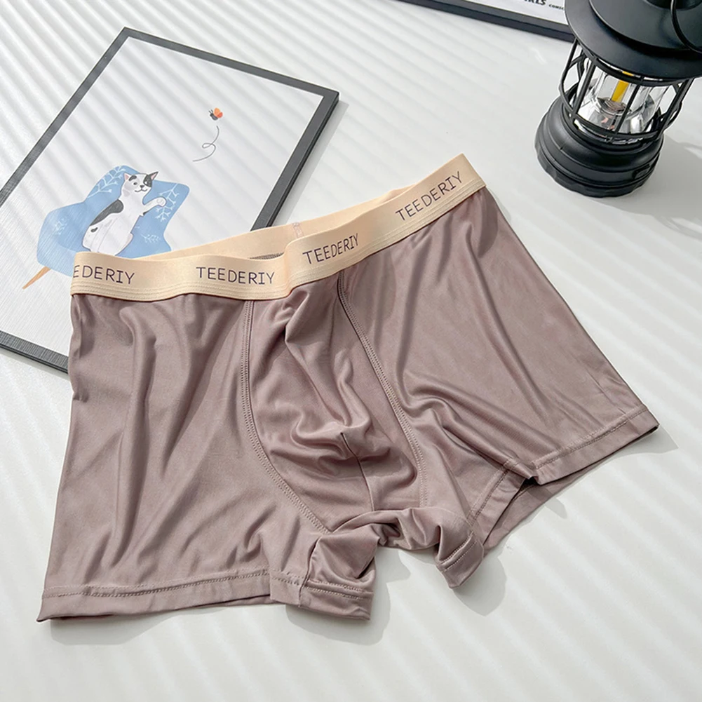 

Men’s Ice Silk Comfortable Soft Boxer Briefs Middle Waist Skin Friendly Breathable Underpants Pouch Underwear Lightweight Shorts