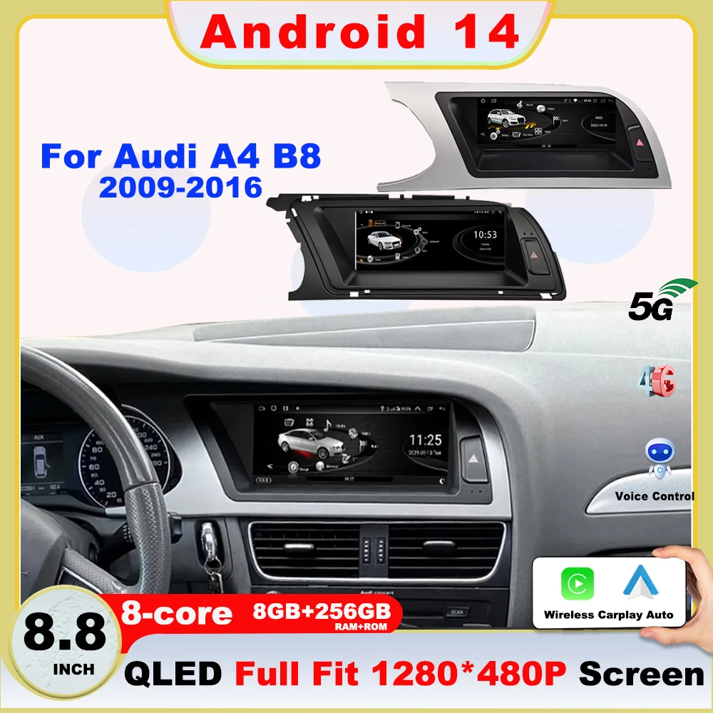 Автомобильный радиоприемник Android 14 для Audi A4 B8 2009-2016 авто Мультимедийный