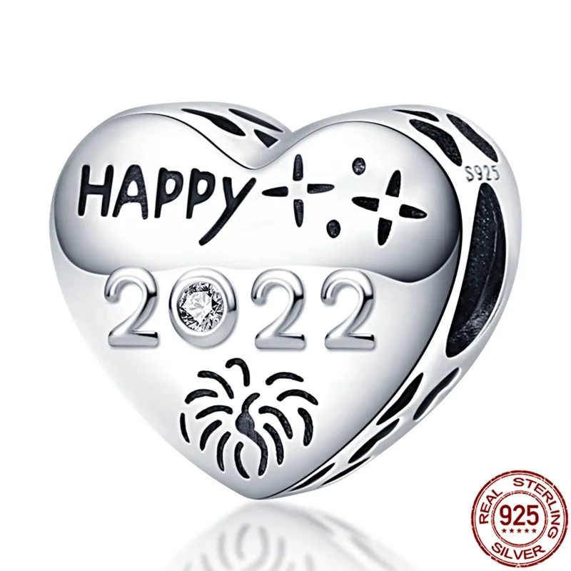 

925 Sterling Silver 2022 Happy New Year Charm Beads Charm Exquisite Jewelry Suitable For Pandora Original Bracelet Necklace