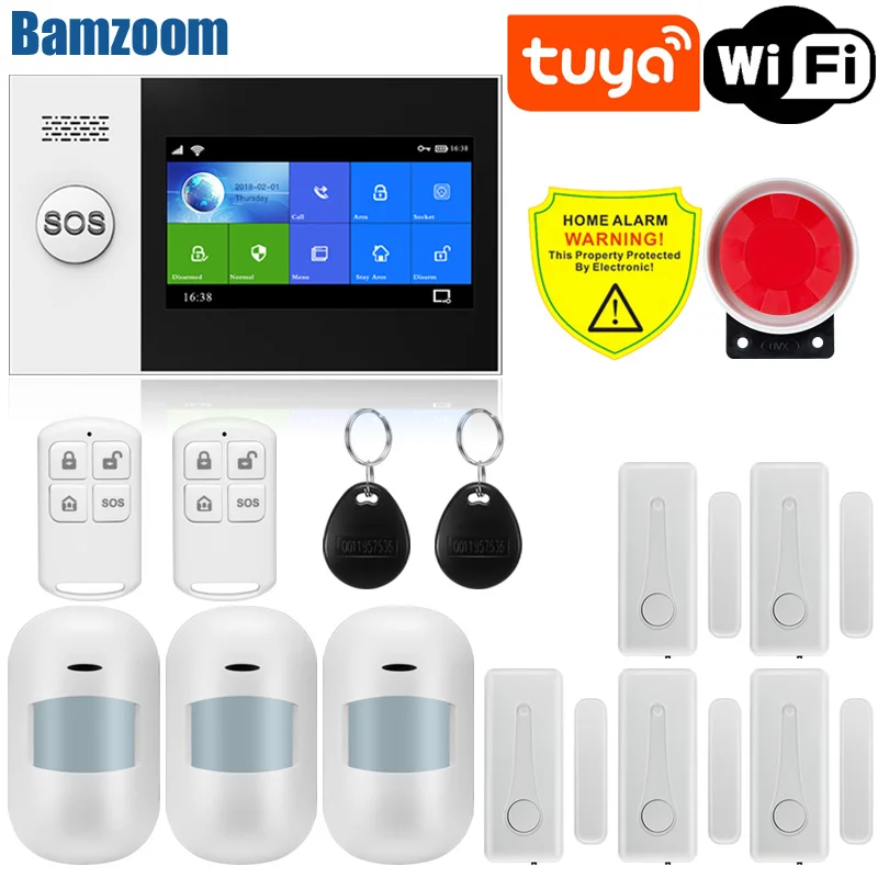 Tuya Wifi Gsm Home Burglar Security Alarm System 433MHz Apps Control LCD Touch Keyboard 11 Languages Wireless Alarm Kit