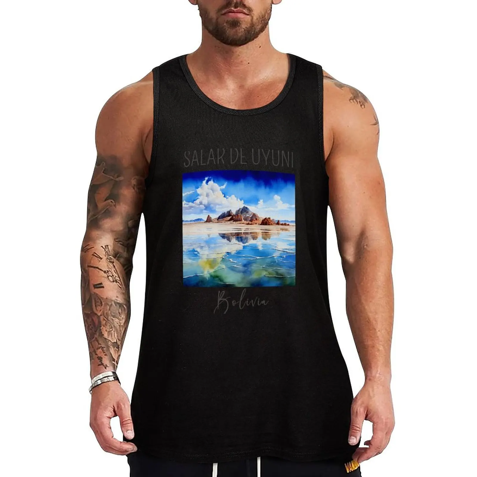 Watercolor Design of the Salar de Uyuni - Bolivia Tank Top спортивный жилет без рукавов Мужские футболки