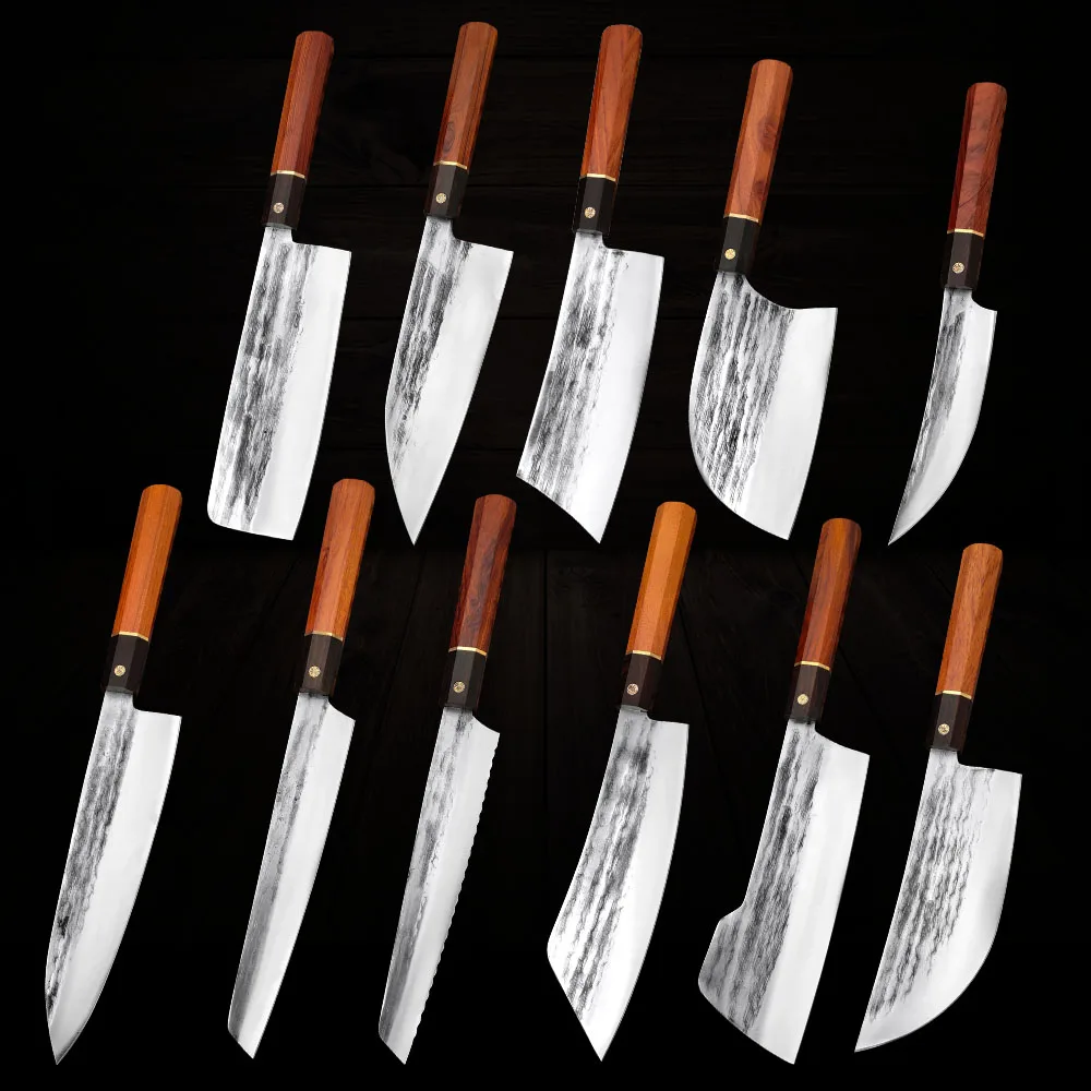 Professional Kitchen Knives Set Ultra Sharp Cleaver Slicing Knife Wood Handle Japanese Knife Hand Forged Chef Butcher Knives Set