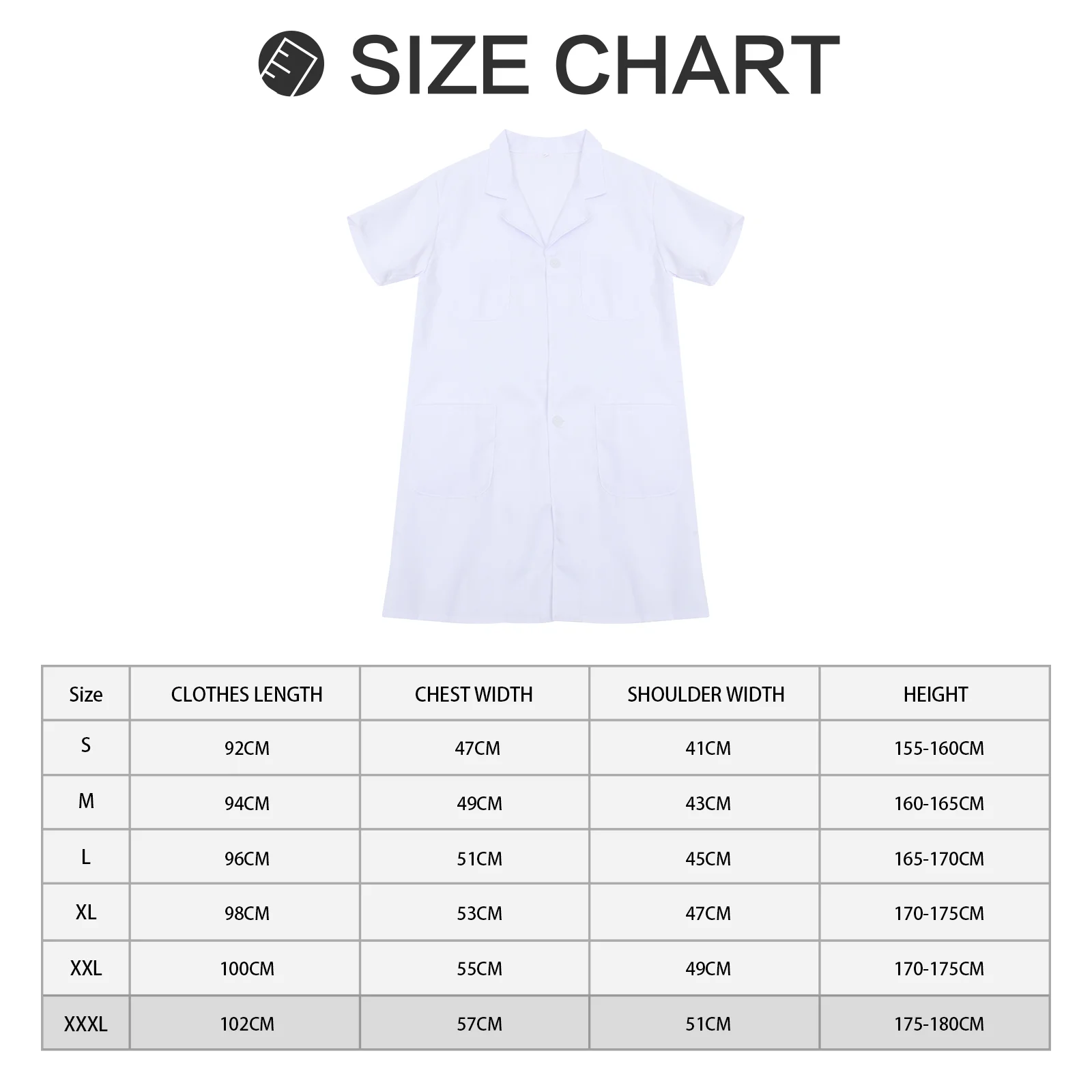

Womens Coat White Short Sleeve Uniform with Pockets Workwear Unisex Coat Uniform Nurse Coat,
