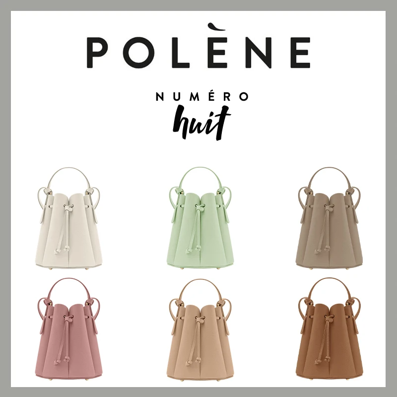

POLENE 2023 French Minority Flower Bucket Bag Solid Color Genuine Leather Shoulder diagonal straddle portable women's bag