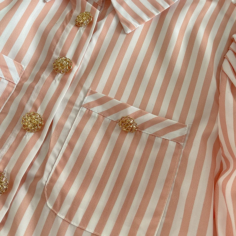 Блузка женская однобортная в полоску мягкая винтажная рубашка с отложным