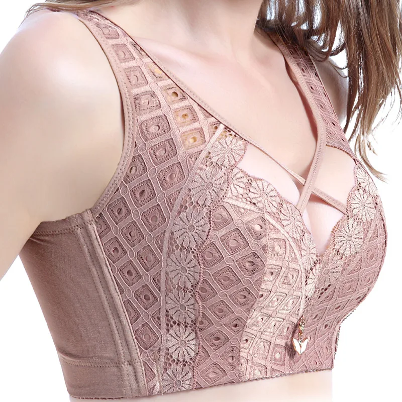 Lace Wireless Bra Hollow Out Vest Bras C D E Cup Brassiere Femme Sexy Lingerie for Plus Size Women