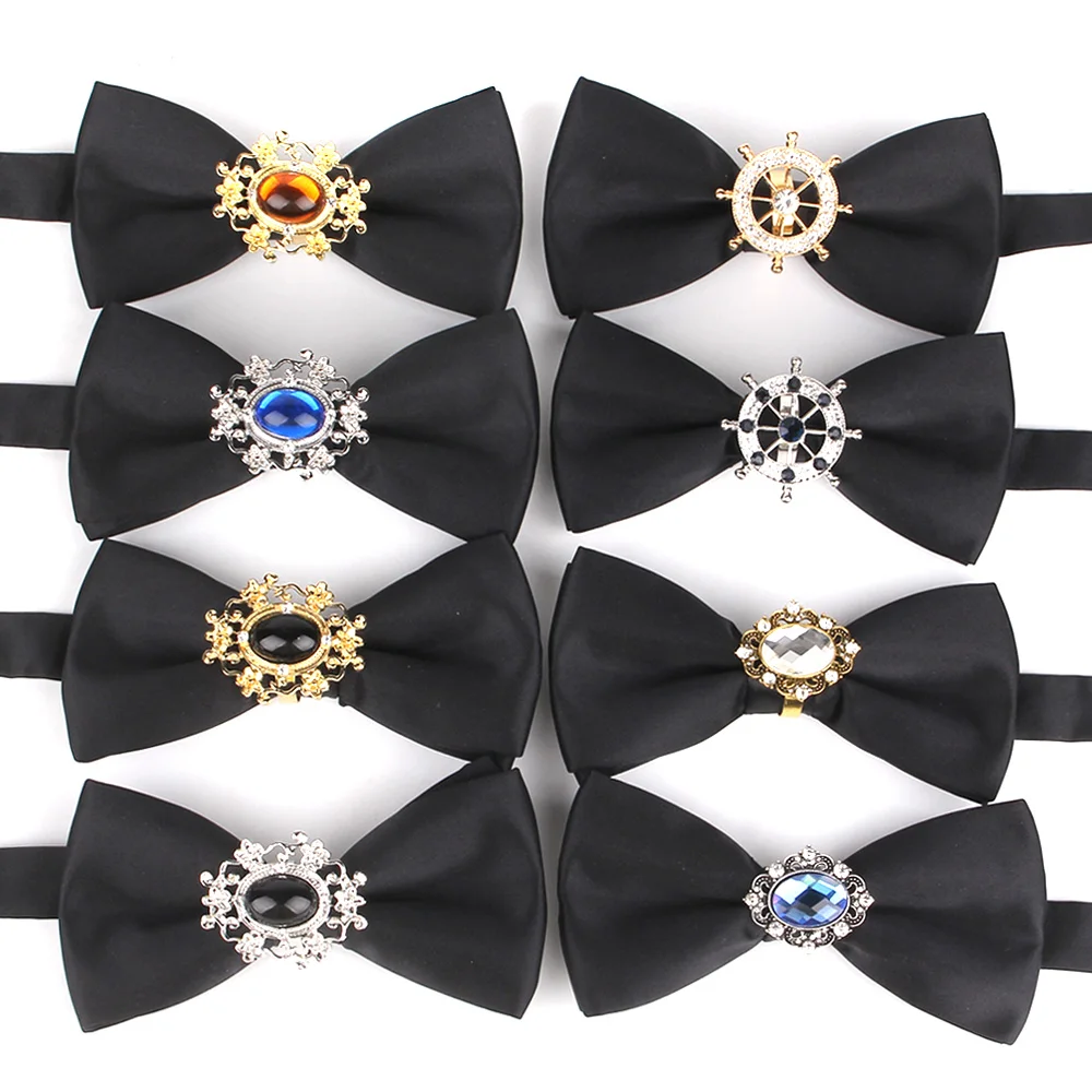 Black Bow tie For Men Women Adult Bow Ties With Ornament Cravats Suits Gentleman Bow knot For Party Wedding Bowties