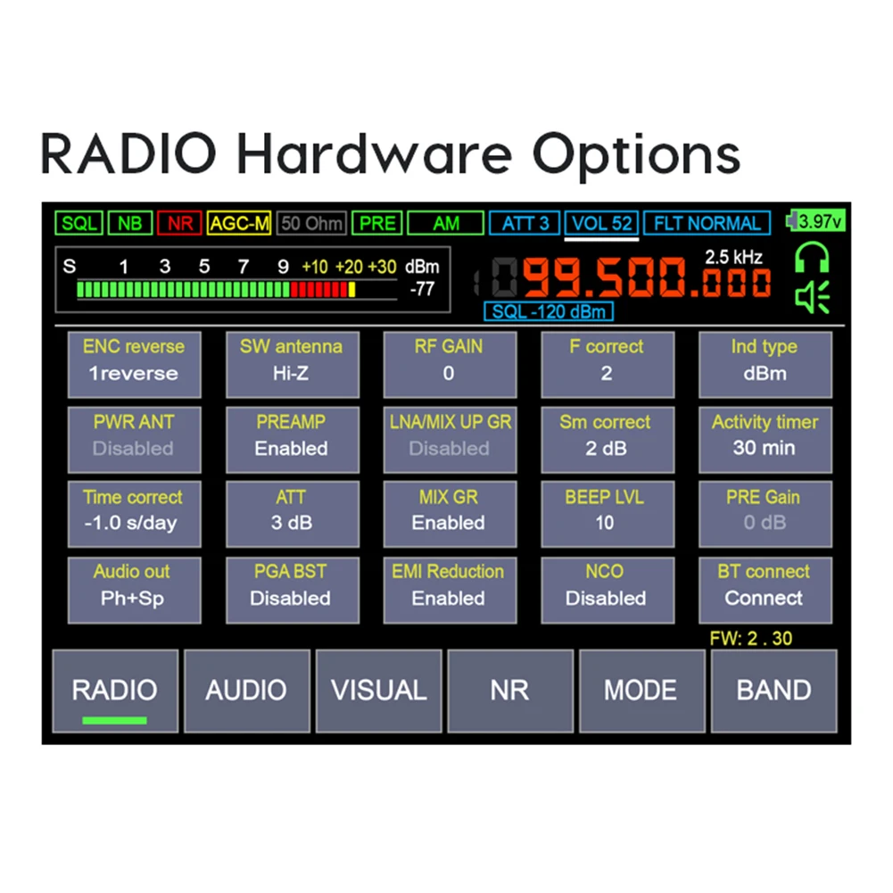 Стерео радио 10 кГц-380 МГц 404 МГц-2 ГГц Новая прошивка 2 30 второго поколения Батарея