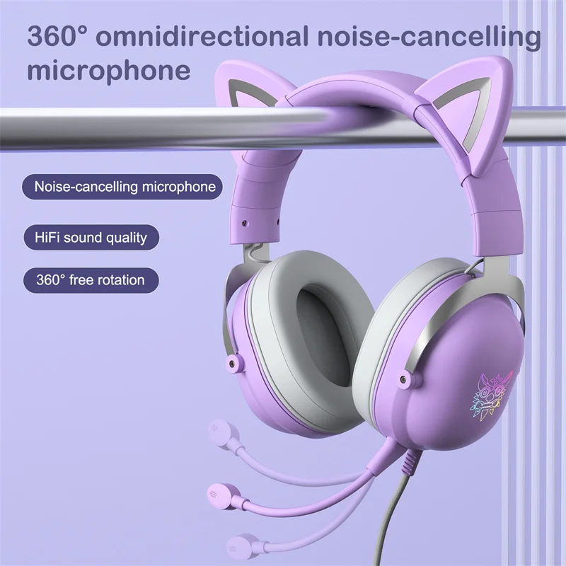 

New X11 Detachable Cat Ear Gaming Headset With Noise Reduction Mic RGB Light Stereo Over-head Wired Headset