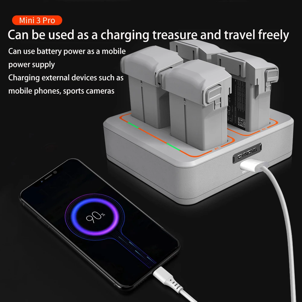 

for DJI Mini 3 Pro Two-Way Charging Housekeeper Can Charge and Discharge 4 Batteries + Remote Control