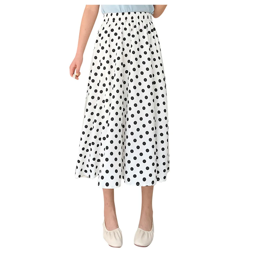 

Skirt High A-Line Fashion Womens Printing Dot Flared Polka Waist Skirt Lady Midi Skirt High-waisted skirt