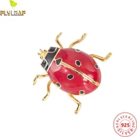 real 925 sterling silver jewelry personality ladybug brooches for women 18k gold plated original design suit dress accessories