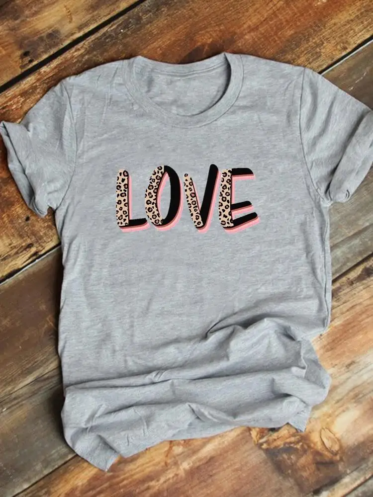 

Love Leopard Letter 90s Trend Clothes Short Sleeve Summer Lady Fashion Print Female Shirt Tee Women Graphic T-shirt