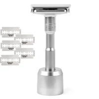 adjustable double edge classic safety razor for man shaving razor with 5pcs blades mild to aggressive 1 6 file trimmer for men