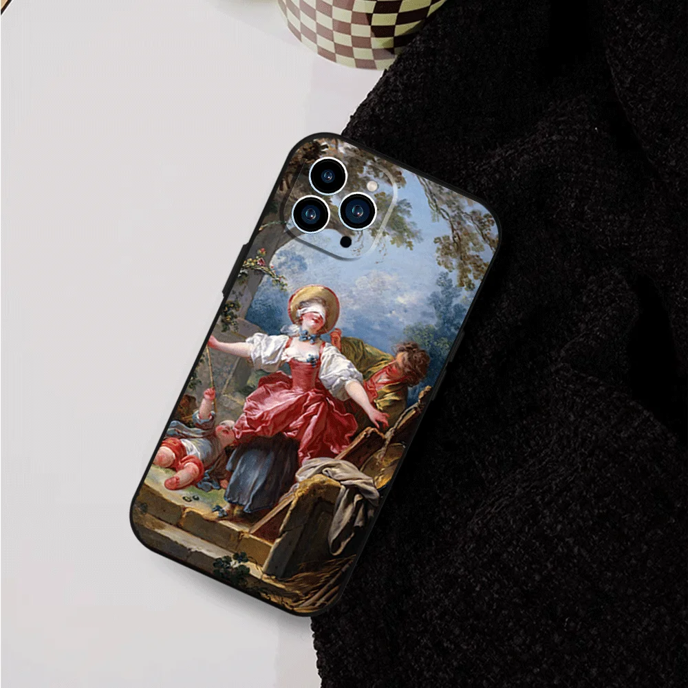 Чехол для телефона Art Jean H-Honore Fragonard iPhone 12 11 13 14 15 16 Max Pro Plus черный мягкий силиконовый