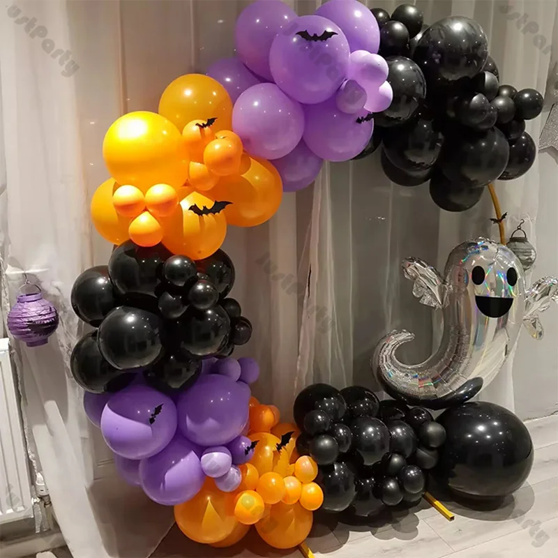 

113pcs Halloween Balloons Arch Garland Kit Purple Orange Black Ghost Foil Ballon Decor for Baptism Boys 1st 2nd Birthday Party