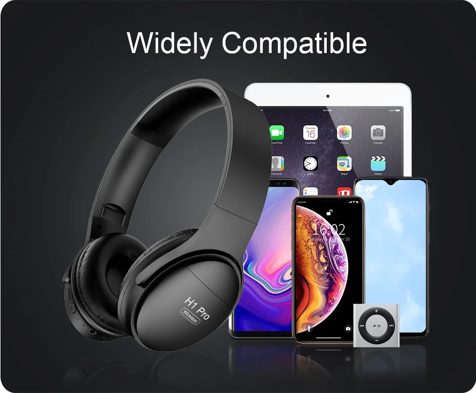 

H1 Pro Bluetooth Headphones HIFI Stereo Wireless Earphone Gaming Headsets Over-ear Noise Canceling with Mic Support TF Card