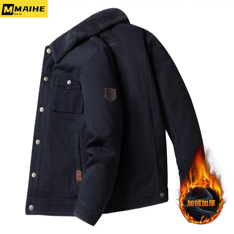 Autumn/Winter men's jacket with fleece warm thick military tactical jacket fur collar windproof parka Fashion street work jacket