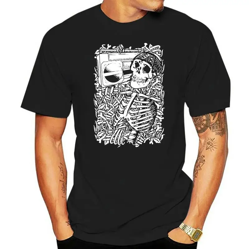

Men's white short sleeve t-shirt Boombox Skull Sports man's Fashion Mens T Shirt