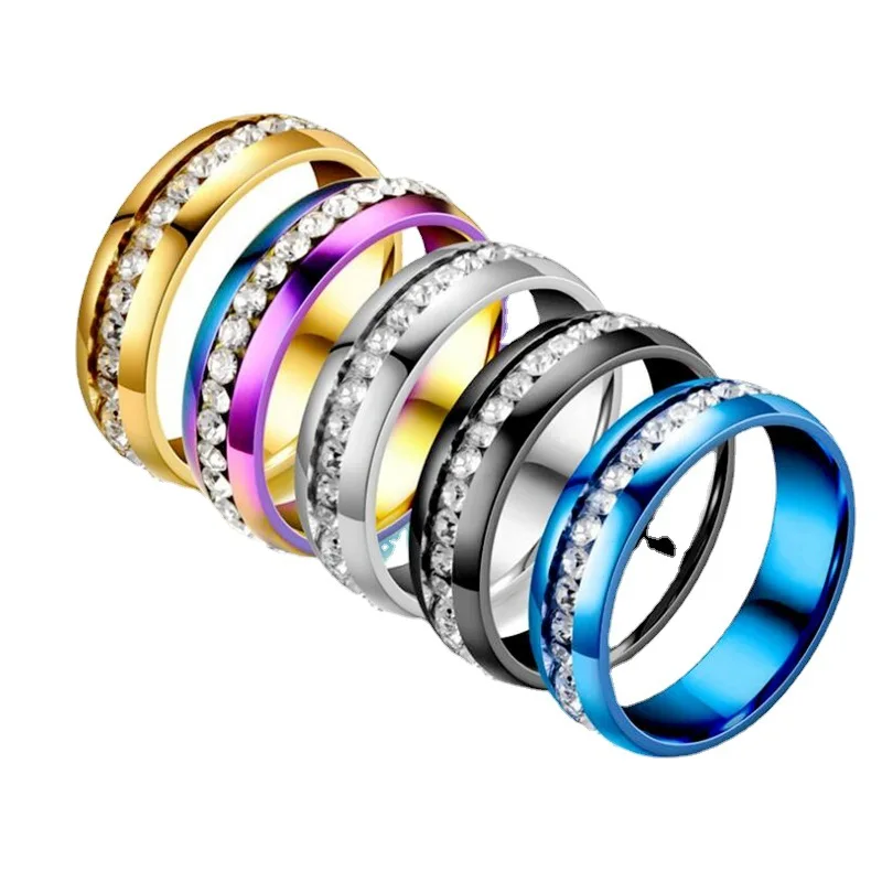 

Titanium Steel Single Row Diamond Rings Stainless Steel Diamond Couple Rings European and American Jewelry Wholesale