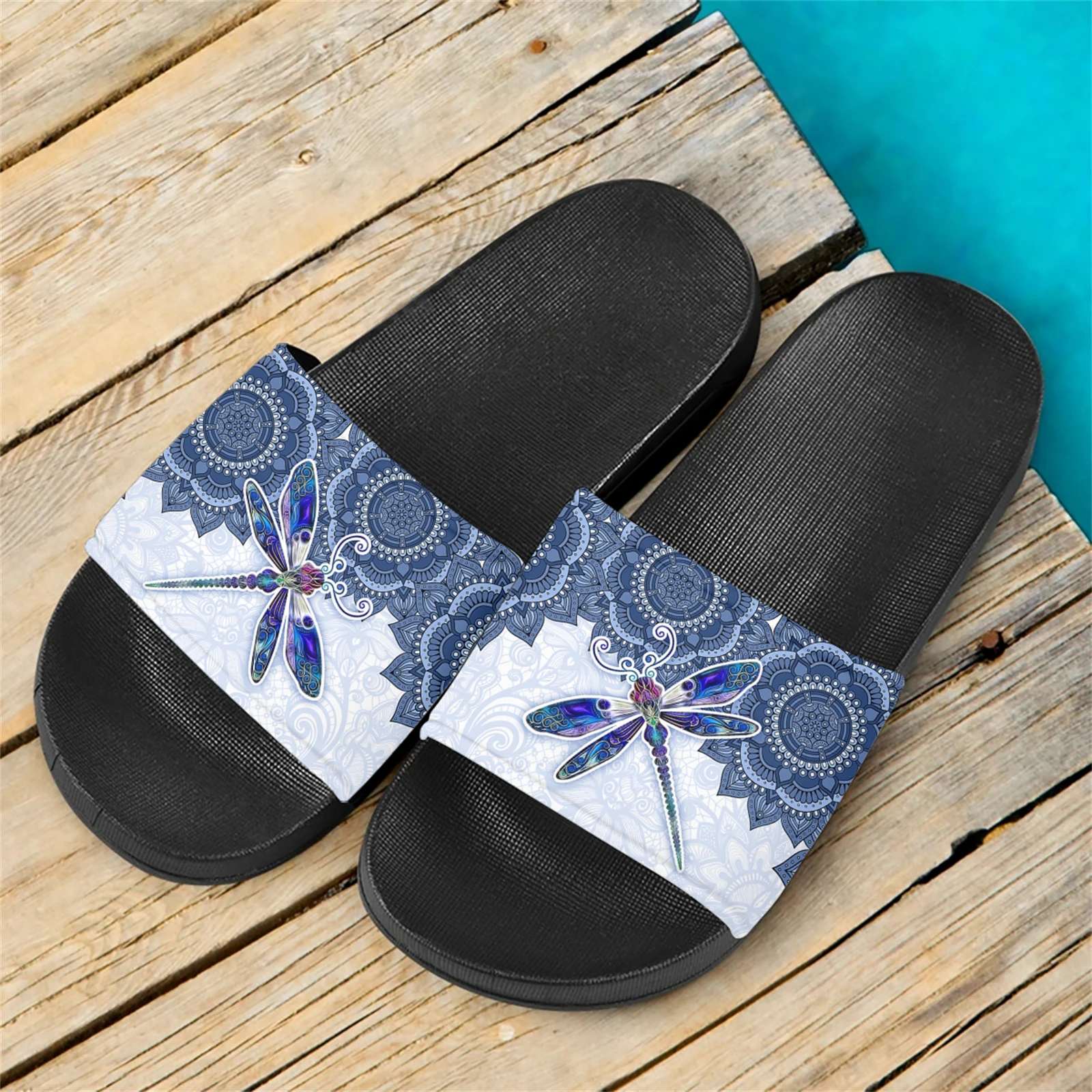 

Dragonfly Mandala Print Summer Casual Slippers Retro Soft Sole Home Bathroom Flats Adult Beach Comfortable Sandals Female 2023