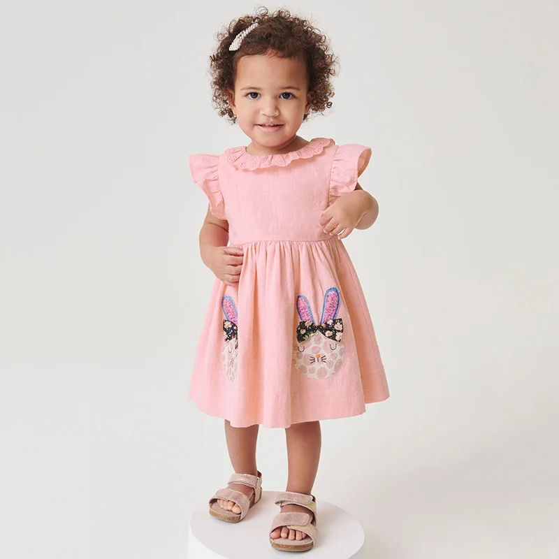 

Girls' Skirt Summer New European and American Children's Wear Cute Lace Round Neck Cotton Girls' Dress Clothes