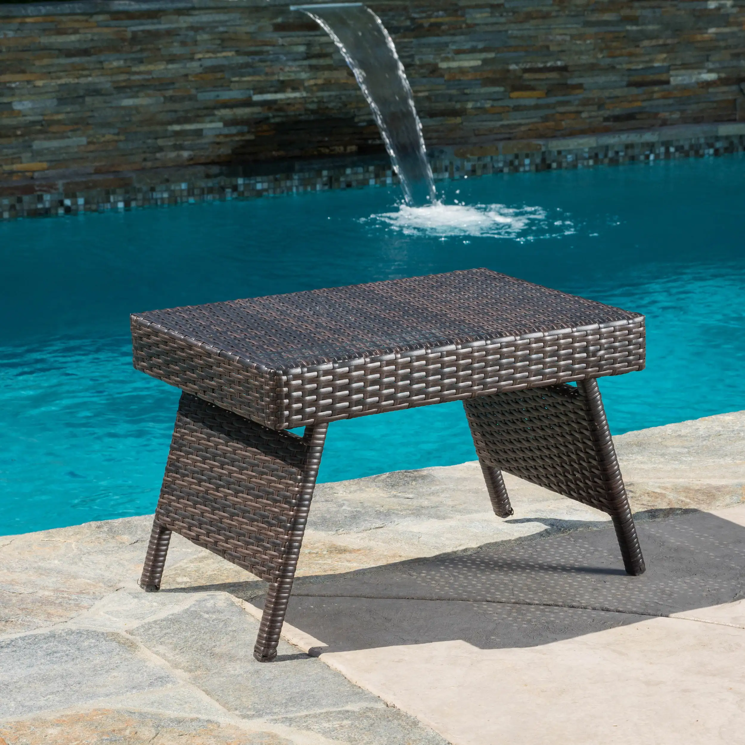 

Outdoor Brown Wicker Adjustable Folding Table