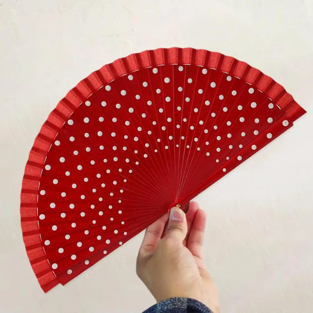 

Folding Fan Spain Style Double-sided Decorative Fan Hand-painted Multicolor Dot Print Dancing Fan Home Supply