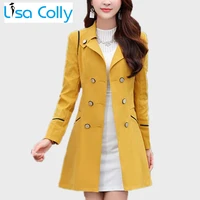 lisa colly women spring autumn trench coat women long sleeves turn down collar double breasted coats overcoat women slim outwear