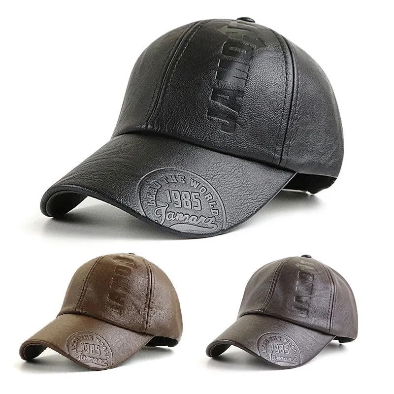 

PU Leather Baseball Cap Men's Fashion Sports Caps Army Military Hat Man Baseball Cap Vintage Cowhide Leather Trucker Dad Hats HQ